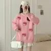Comércio Exterior Estilo Coreano Estéreo Urso Morango Novidade Tricô Outono e Inverno Estilo Preguiçoso Fashionable Fofo Tricô Solto Moda Feminina