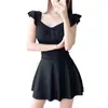 Traje de baño de una pieza para mujer, color sólido, falda dulce, conservador, delgado, cubre la carne del vientre, estudiantes, traje de baño de aguas termales al por mayor