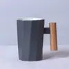 Estilo Nórdico Mango de Madera Simple Taza de Cerámica Taza de Café Artística Taza de Cerámica con Cuchara Mezcladora