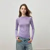 Suéter de Lã 100% Yangzi de 60 Contagens para Mulheres, Estilo Outono e Inverno, Top de Tricô Básico Macio Sem Costura com Gola Média Alta para Mulheres