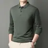 Camisa polo de algodón con cuello y manga larga para hombre, 2025 otoño, color liso bordado,shirt de negocios primavera/otoño, camiseta básica para hombre