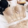Sutiã Push-Up Francês Pequeno para Seios Pequenos Estilo Colete com Barbatanas Modelador de Corpo com Aro de Aço Macio Ajustável Conjunto de Lingerie Sexy