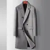 Abrigo de Lana Largo Cruzado para Hombre para Otoño e Invierno, Gabardina de Lana Hecha a Mano, Estilo de Negocios Juvenil, Lana de Doble Cara, Color Sólido, Abrigo Cálido