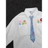 Camisa con Cuello Bordado a Mano con Cera de Graffiti Estilo Universitario de Nicho para Hombre Camisa de Manga Larga Diseño Marca de Moda Chaqueta