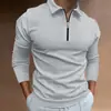 Camisa Polo Waffle com Zíper de Manga Longa para Homem, Top, Lançamento de Outono 2024 da Amazon, Europeu e Americano