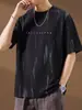 Camiseta de Verano 2026 para Hombre de Manga Corta con Bordado de Letras Americanas, Top Casual Holgado de Moda de Media Manga