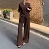 Traje casual moderno para mulheres 2026 primavera e outono novo elegante emagrecedor V-neck camisa de manga longa e calça pantalona conjunto de duas peças tendência