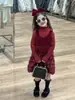2025 Nueva Ropa de Invierno Estilo Coreano para Niños Niñas Malla de Pétalos Vestido de Pastel Chaleco Vestido Suéter de Cuello Alto Año Nuevo