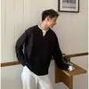 Moletom casual preto com decote V para homens, moderno para primavera e outono, com gola pequena, estilo retrô americano, camisa básica de manga longa