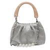 Chegada Nova Transfronteiriça 2024 Bolsa Dobrável Feminina Fashion Corrente com Contas Bolsa de Ombro Único Transversal Estilo Chinês Balde de Madeira Portátil