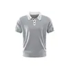 Suéter de punto de manga corta con cuello polo y bloques de color de alta gama a la moda para hombre, nuevo top de punto elegante de marca de tendencia para verano