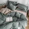 Juego de Ropa de Cama de Cuatro Piezas de Color Sólido Agradable para la Piel Funda Nórdica Sábana Ropa de Cama Suministros Simples para Dormitorio de Estudiantes Juego de Tres Piezas Cepillado Individual/Doble