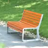 Banco de parque, banco largo para exteriores, banco doble para patio con respaldo, asiento de ocio de madera-plástico anticorrosión para exteriores, hierro forjado
