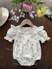 Ropa para bebé niña con estampado floral fresco, ropa para bebé de verano, mangas cortas, gorros, ropa triangular de manga corta con volantes, mameluco