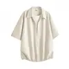Camisa Masculina de Manga Curta para Adolescentes, Verão, Caimento Solto, Listrada, Estilo Americano, Top Versátil, Gola Reversível Oversized, Casual