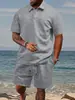 Conjunto Combinado de Verano para Hombre con Tela Jacquard Transfronteriza Europea y Americana, Polo Delgado con Cuello de Solapa, Cuadros, Casual Deportivo, Manga Corta