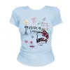 Camiseta de Manga Corta para Mujer con Diseño de Graffiti de Dibujos Animados Retro Americano, Top de Manga Corta Dulce y Versátil para Chicas, Camiseta