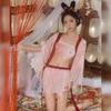 Lencería Sexy Disfraz de Espíritu de Zorro Femenino Bata Faja de Mariposa Hanfu Chifón Transparente Conjunto de Pijama Sedoso 5127
