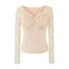 Camiseta de manga larga para mujer, de estilo francés, con un encaje único, puro y seductor, perfecta para otoño e invierno, que irradia un encanto chic y elegante, ideal como capa interior o camiseta básica