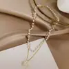 Gargantilla estilo japonés y coreano estilo frío collar de perlas de doble capa cadena para la clavícula temperamento de celebridad de internet colgante de collar corto de bola redonda