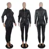 D9191 Amazon Quente Moda Casual Feminina Europeia e Americana Cor Sólida Alta Elasticidade Macacão de Couro (cinto incluído)