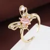 Anillo de Mariposa Dulce y Delicado con Circonita Brillante, Diseño Abierto Ajustable, Exquisita Versátil Joyería para Mujer de Cobre Puro