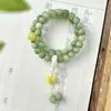 Pulseira Empilhada de Duplo Círculo Bodhi Verde Leitoso Semelhante ao Jade, Pulseira de Joia de Mão Estilo Chinês Novo de Duplo Círculo Raiz de Bodhi