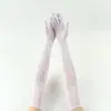Exportación Transfronteriza Popular Guantes de Malla Fina Extendidos de 55 cm para Mujer Elásticos Protección Solar Moda Etiqueta Sexy Transparentes
