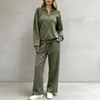 Conjunto de Sudadera con Media Cremallera de Estilo Europeo y Americano Nuevo Otoño/Invierno 2026 para Mujer, Holgado, con Caída, Pantalones de Pierna Ancha, Conjunto Casual de Dos Piezas