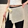 Falda Roja de Punto Hueca Estilo Coreano para Mujer, Moda de Capas Primavera y Verano, Falda Media Decorativa con Lazo