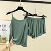 Conjunto de Pijama de Modal Feminino Verão Alça Única Shorts Casuais Camisa Base Solta Roupas de Casa Conjunto de Duas Peças