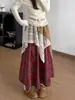 Saia Xadrez Patchwork de Renda Estilo Coreano para Mulheres, Novo Design de Primavera, Saia Evasê Para-sol Emagrecedora, Saia de Comprimento Médio