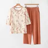 Pijama de Algodón para Mujeres de Mediana Edad y Mayores, Sudadera para Mamá, Ropa para Aire Acondicionado, Cárdigan para Señora Mayor, Conjunto de Ropa de Casa de Algodón Puro de Manga Media