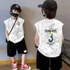 Colete de Algodão Puro de Verão para Crianças Colete Tie-Dye Soltinho Tendência para Crianças Maiores Camiseta Sem Manga Casual Estilo Coreano Ins