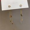 Pendientes colgantes largos de borla de red de luna estrella de temperamento exquisito de Corea Dongdaemun incrustados de diamantes para mujer al por mayor