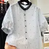 Camisa de manga corta de lunares para mujer con cuello de solapa, súper moderna 2026, juvenil, estilo de verano fino, blusa coreana increíblemente elegante, top de moda