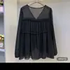 Nuevo Top de Gasa Otoño Manga Larga Moda Reductor de Edad Camisa de Gasa Talla Grande Mujer Holgado Oculta Defectos Oculta Vientre 2026