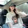 Camiseta Popular de Renda Patchwork com Proteção Solar para Mulheres Tamanho Grande Estilo Europeu Desenho Animado Solta Falsa Peça Dupla Que Cobre a Pele e Dá um Look Emagrecedor