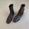 Botines de mujer para primavera y otoño 2026 con tacón grueso, punta cuadrada, ajuste ceñido elástico, nuevo estilo de moda versátil, cremallera trasera, botines cortos para mujer