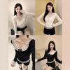 Top de encaje con empalmes, estilo Pura Pasión, delicado y femenino, para Primavera y Otoño, con textura de encaje, cuello en V, efecto adelgazante interior, para Mujer
