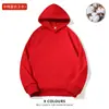 Blusões com Capuz Espessos Forrados com Fleece de Algodão Chinês 420g para Homens e Mulheres, Moletons de Cor Pura, Uniformes de Classe Soltos, Roupas de Trabalho Estampadas