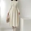 Vestido largo de punto coreano ins simple de cuello medio alto, estilo diosa, vestido suéter suelto de longitud media