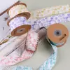 Tingimento Tie-dye Estampa de Flor de Hibisco Fita de Chiffon Laço DIY Acessórios de Cabelo Material Embalagem de Flor Fita Floral Dentada