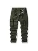 Venta caliente transfronteriza pantalones largos cargo elásticos para hombre multibolsillos algodón lavado casual elástico alta calle pantalones largos cargo hombre