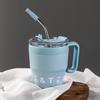 Copo de café Wake up com alça, copo com canudinho, copo de café de aço inoxidável, copo térmico, copo de água masculino e feminino, caneca de escritório