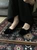 [Oferta Especial, No Reembolsable] Yuansai Otoño Retro Terciopelo Lazo Zapatos de Salón Tacón Bajo Zapatos Planos para Mujer F060