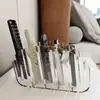 Caja de almacenamiento de lujo ligero, contenedor de almacenamiento de maquillaje en forma de tubo para escritorio, gabinete de estilo nórdico, estante trapezoidal transparente