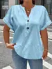 Primavera 2026 Ropa de Mujer de Comercio Exterior Amazon Wish Transfronterizo Nuevo Producto Tops Color Sólido Botón Trenzado Moda Manga Corta Tops para Mujer