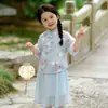 Conjunto de Traje Tang de Manga Corta Estilo Chino Nuevo para Niñas Hanfu 2026 Modelo Nuevo Vestido de Gasa Estilo Nacional para Niños Atuendo de Verano para Actuación de Bebé