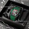 Reloj para hombre más vendido transfronterizo, juego de 4 piezas, reloj de moda Richard esqueleto en forma de barril con correa de silicona, reloj de cuarzo